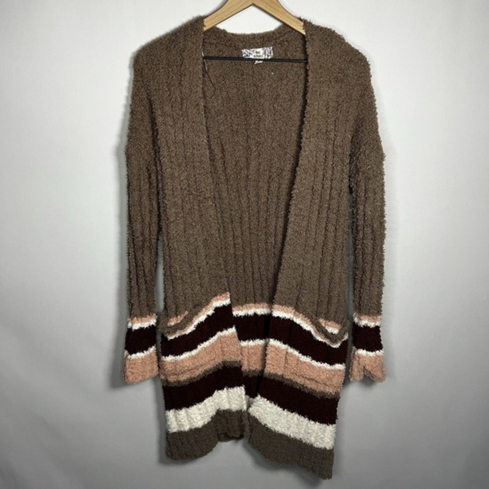 Pink Republic Sweater Women Size Small Stripe‎ Fuzzy Duster Cardigan Pockets